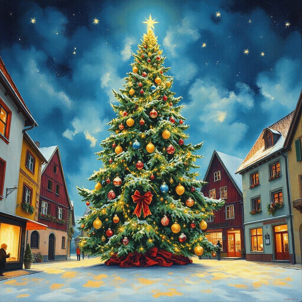 Bavarian Christmas Tree in Impasto Gouache Style