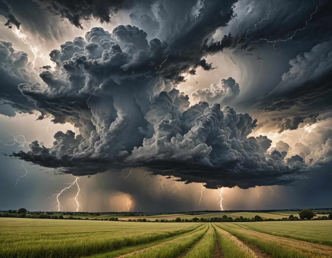 Dramatic Stormy Sky Over Open Fields