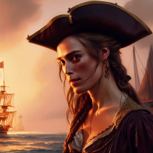 Elizabeth Swann Pirate Portrait in Art Nouveau Style