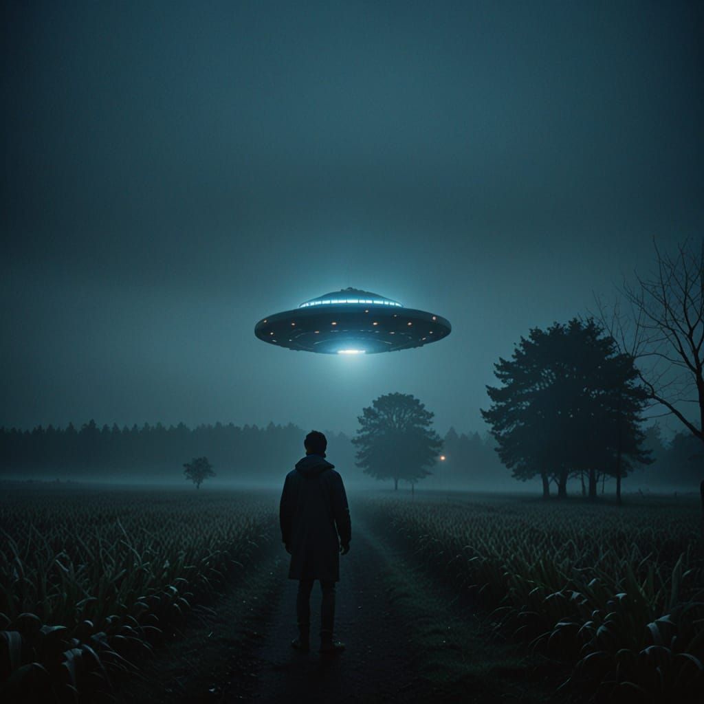 Mysterious UFO Emerges from Foggy Night Sky