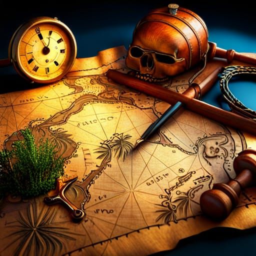 Pirate Treasure Map in Hyperrealistic 3D