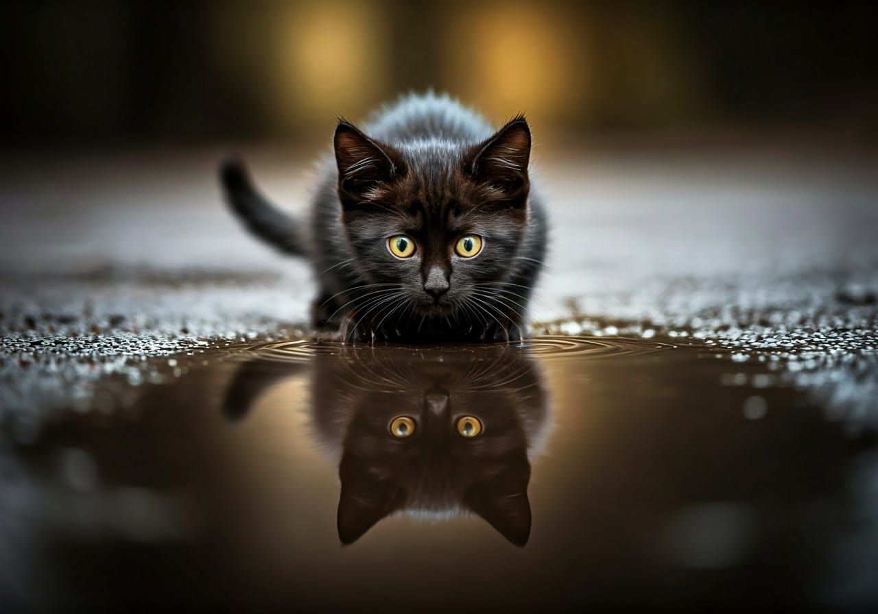Kitten Reflection: Panther Majesty in Cinematic Style