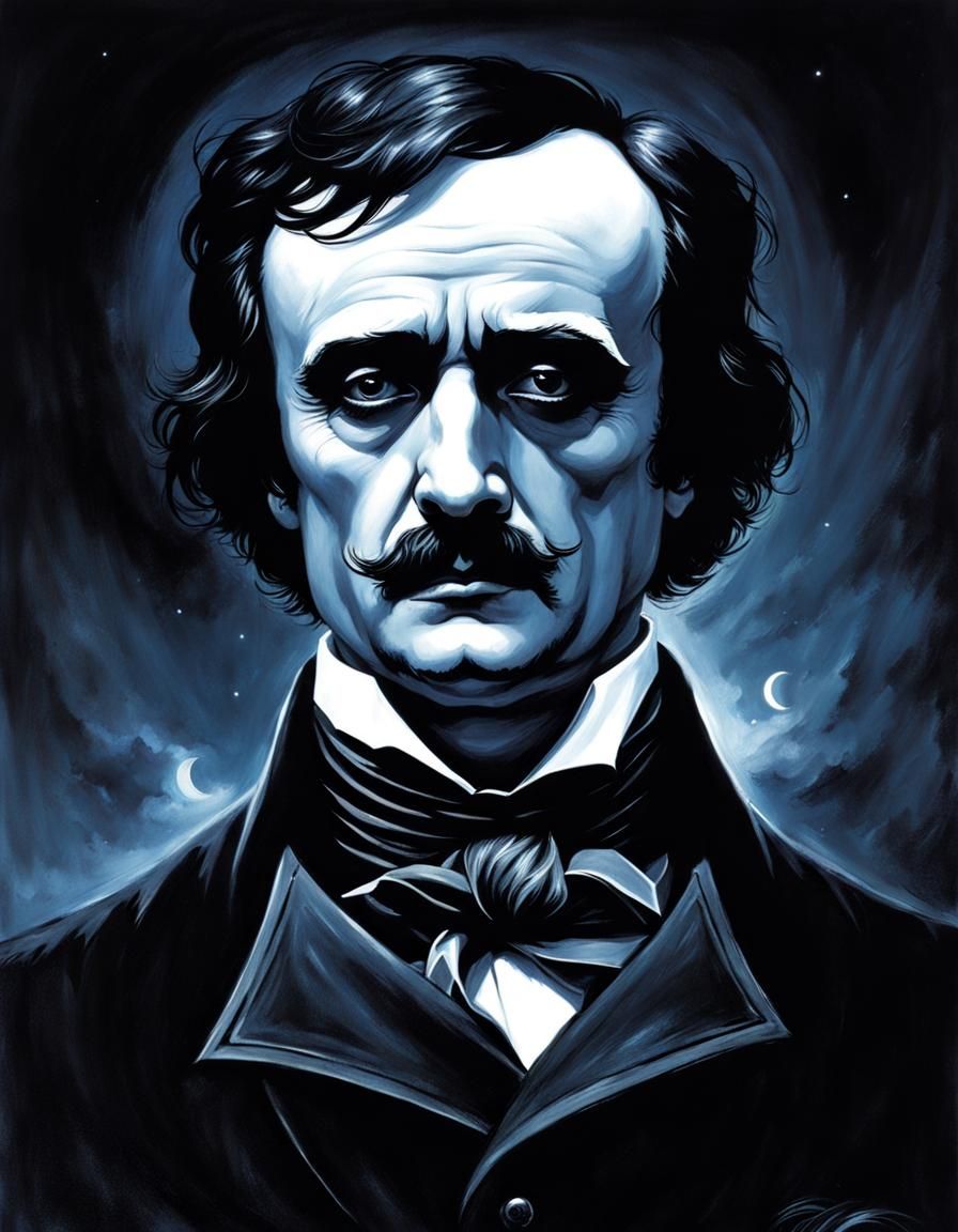 Moonlit Portrait of Edgar Allan Poe in Dark Fantasy Style