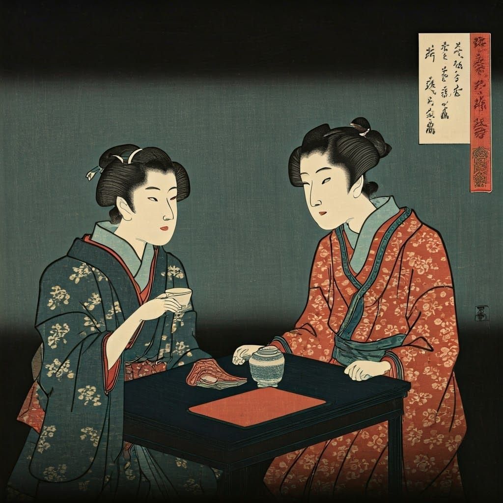 Ukiyo-e style woodblock print