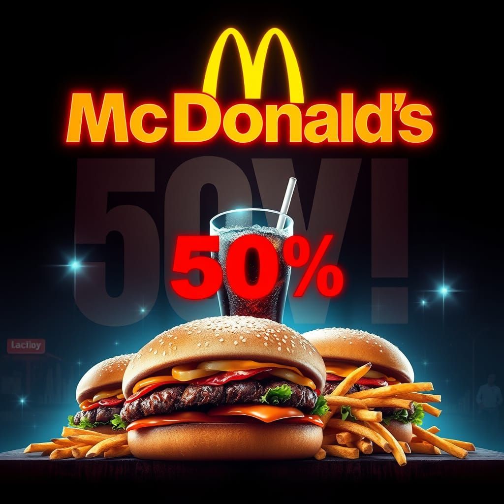 McDonald's Poster with Burgers and Neon Glow