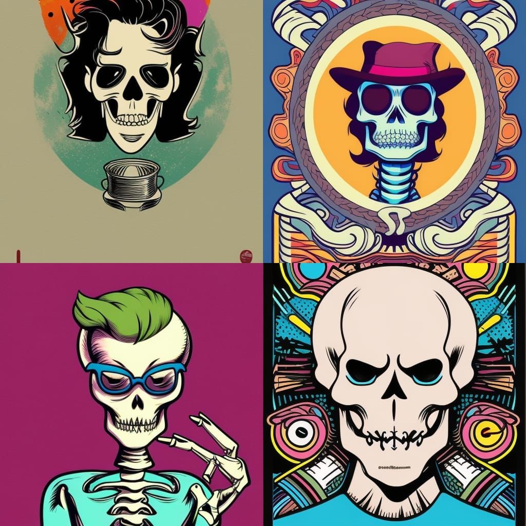 Hipster Skeleton Portrait in Anime Vector Art Style