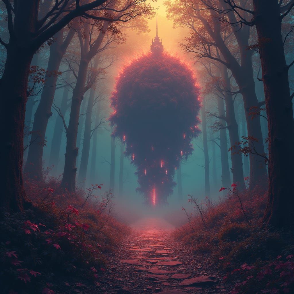 Mysterious Nighttime World in Neon Hues