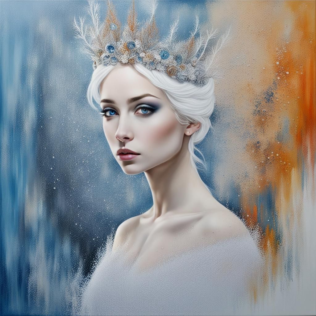 Abstract Snow Queen Portrait with Complementary Colors