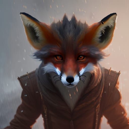 Hyperrealistic Anthropomorphic Fox in Dark Fantasy Style