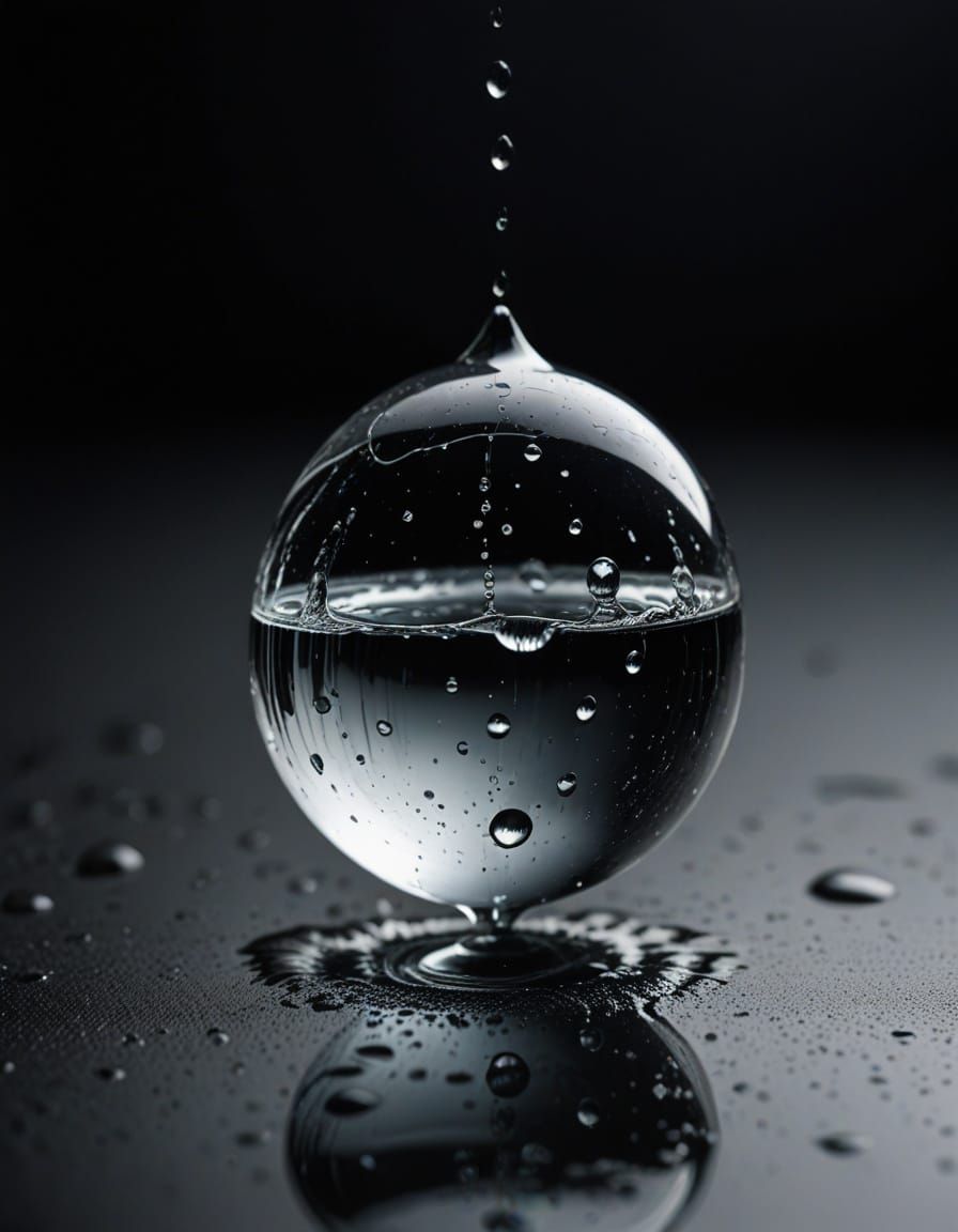 Macro Close Up of Water Drop Reflecting Dark Room Details