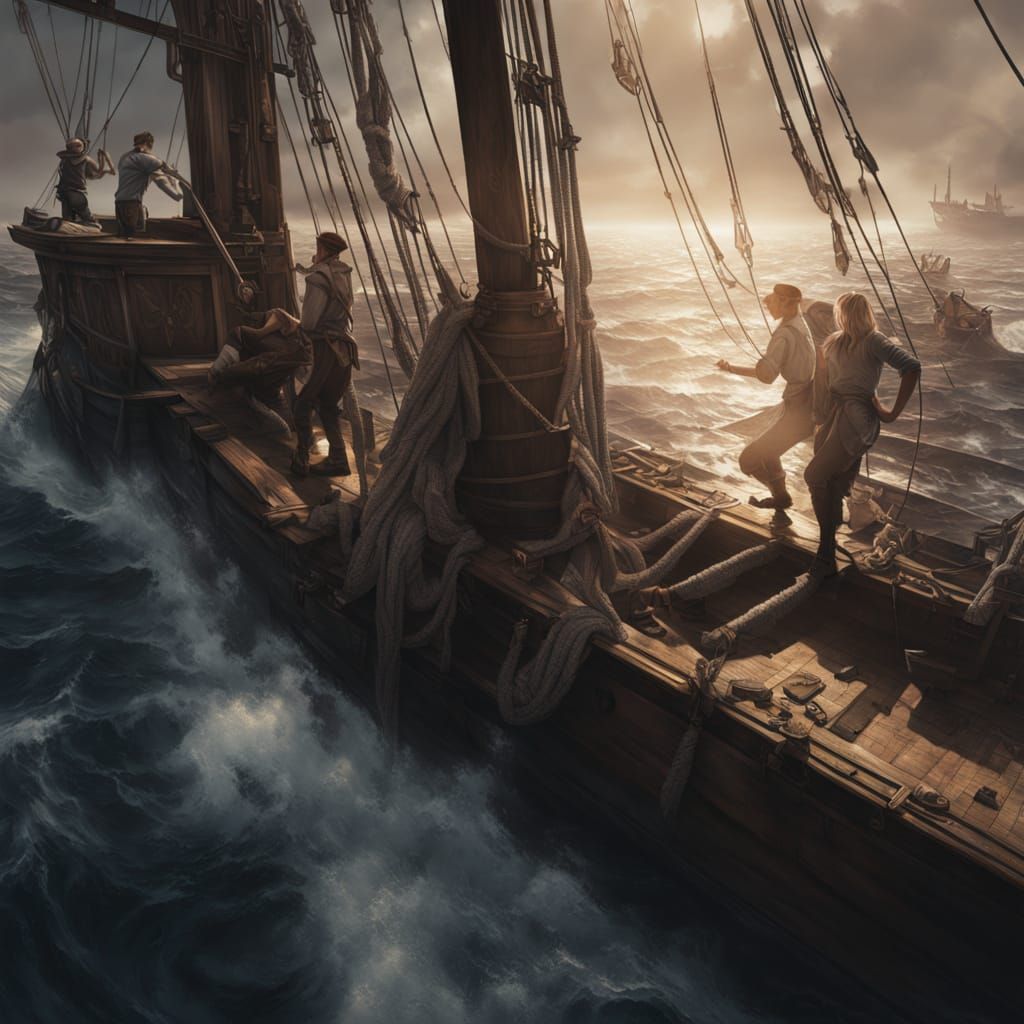 Pirate Women Ascend a Ship in a Mysterious Atmosphere