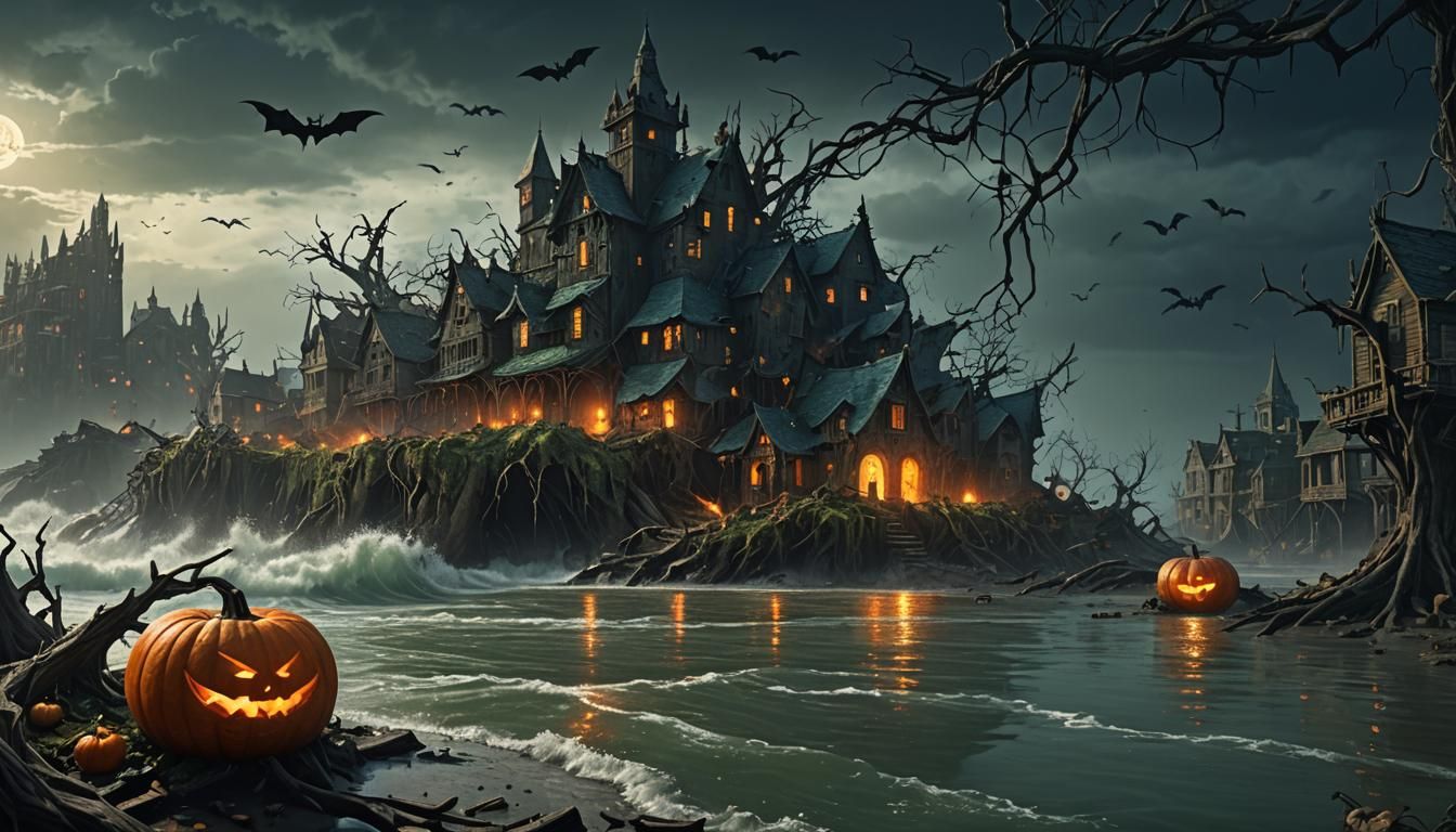 Dark Fantasy Landscape with Swirling Hurricane