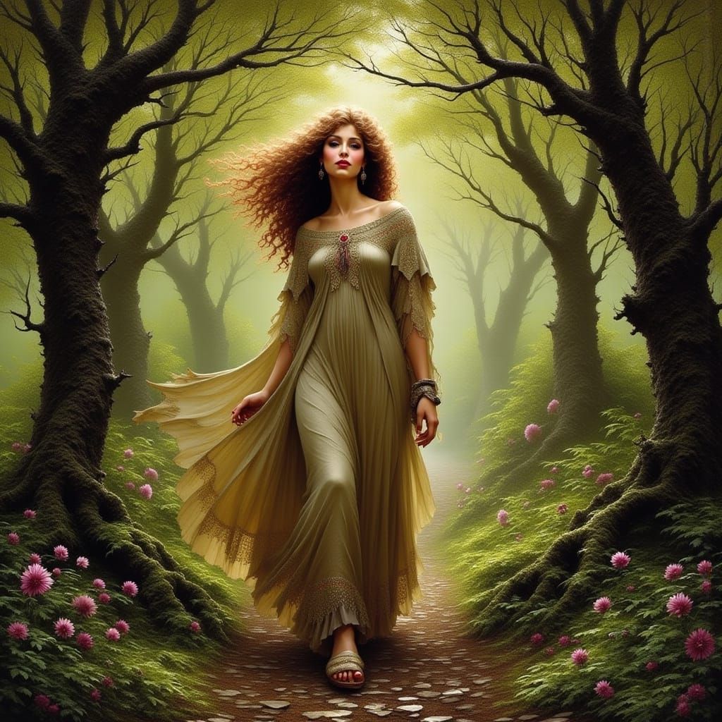 Ethereal Forest Goddess in Earthy Splendor