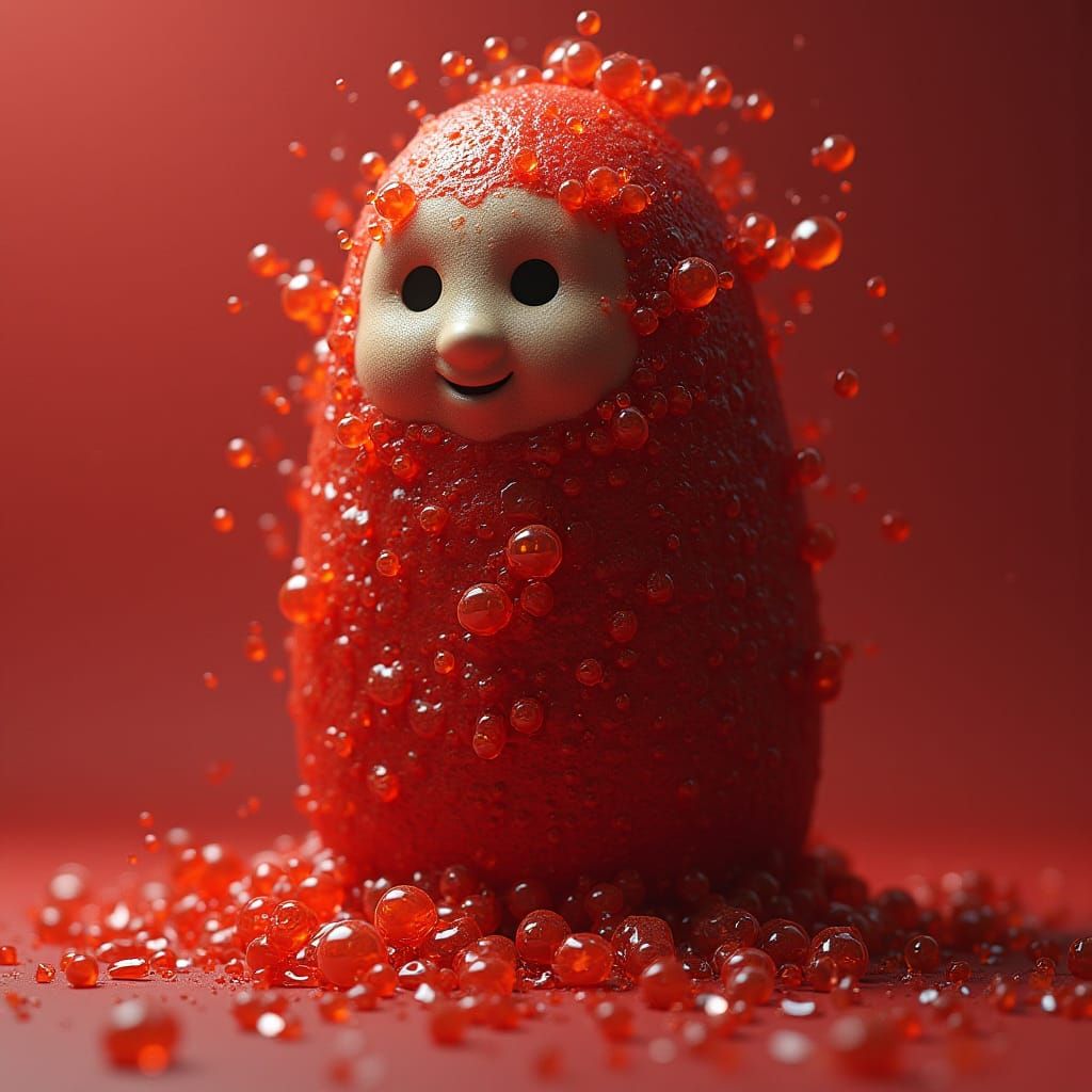 Man in Rain with Red Umbrella, Hyperrealistic Style