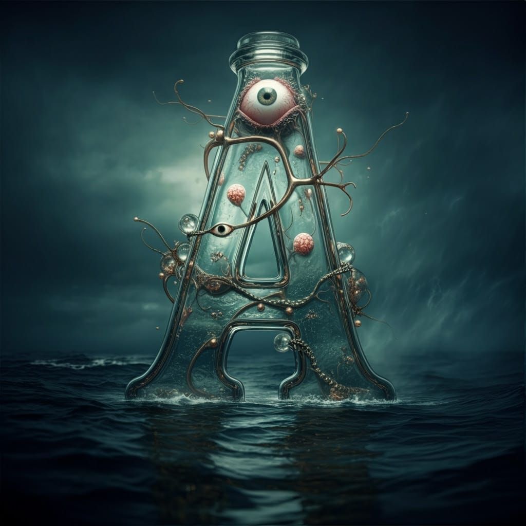 Ethereal Glass Vessel Rises from Turbulent Sea in Art Nouvea...