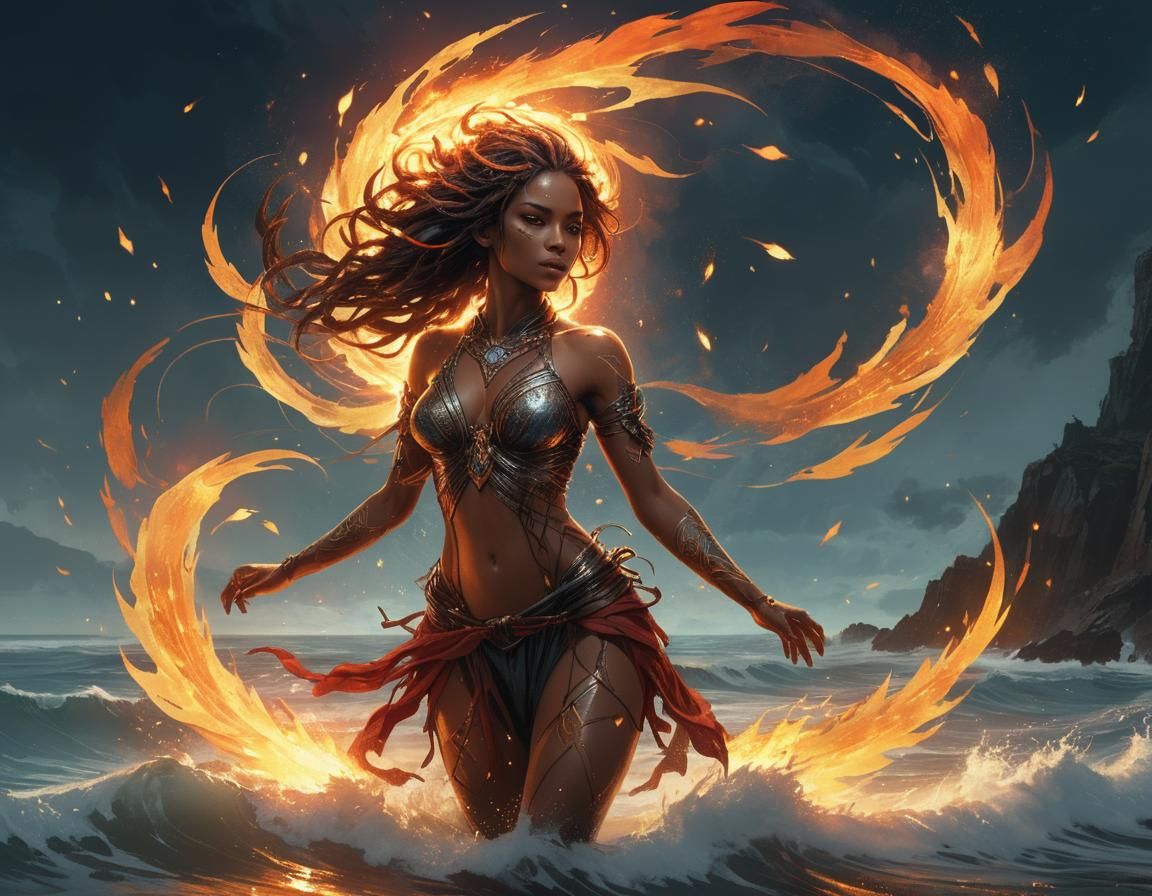 Fiery Astral Girl with Dreadlocks