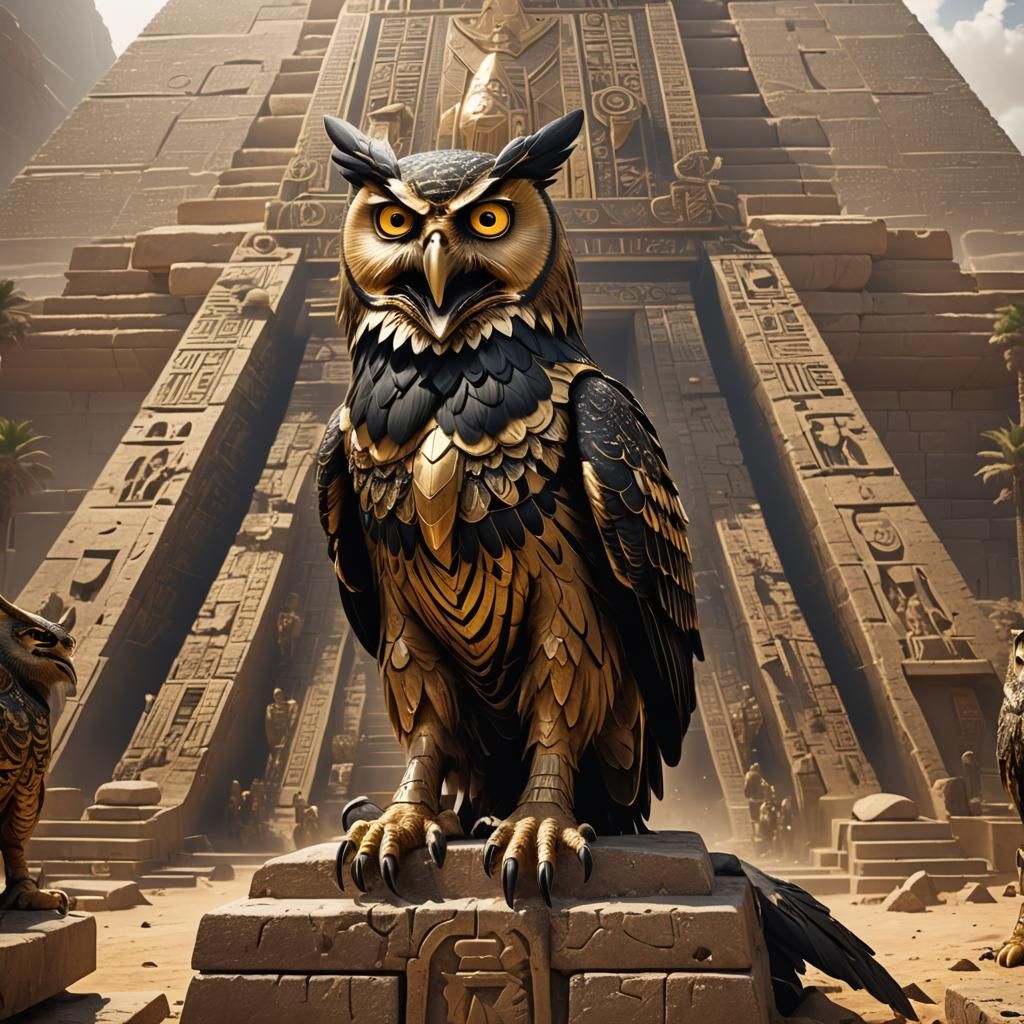 Gold and Black Owl in Egyptian Pyramid