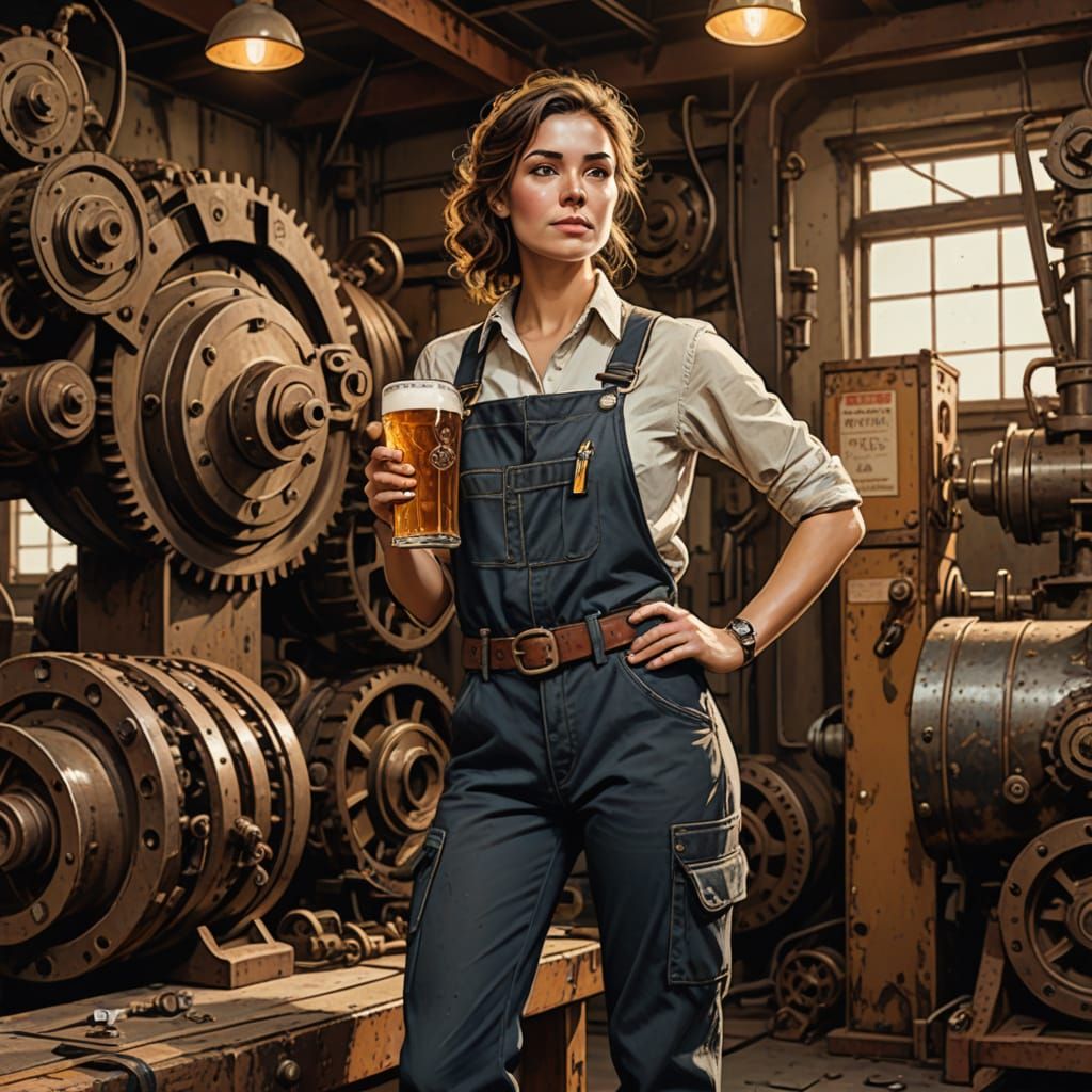 French Ship Mechanic in a Golden Hour Glow, 1910s Style