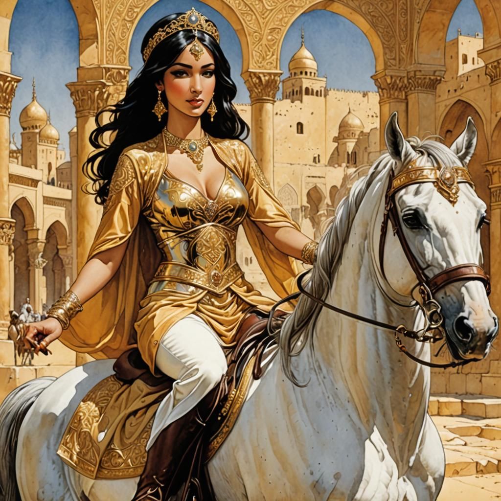 Arabian Princess on Horse in Comic Book Style