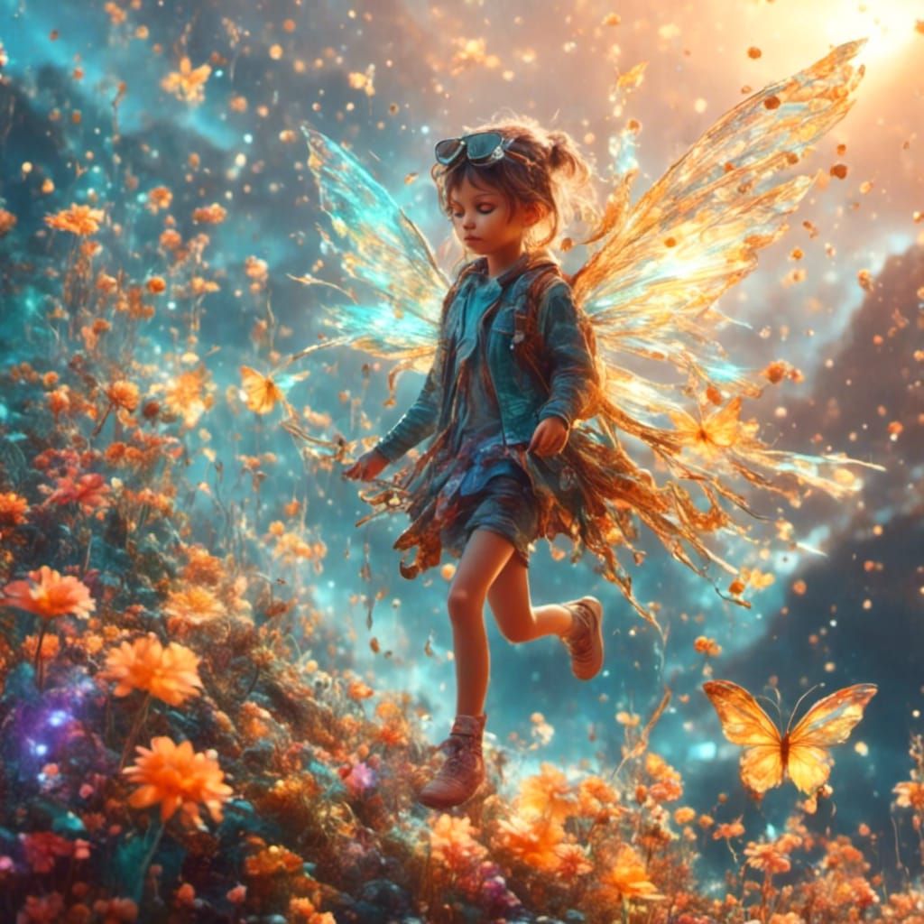 Colorful Mystical Fairies in Synthwave Neon Style