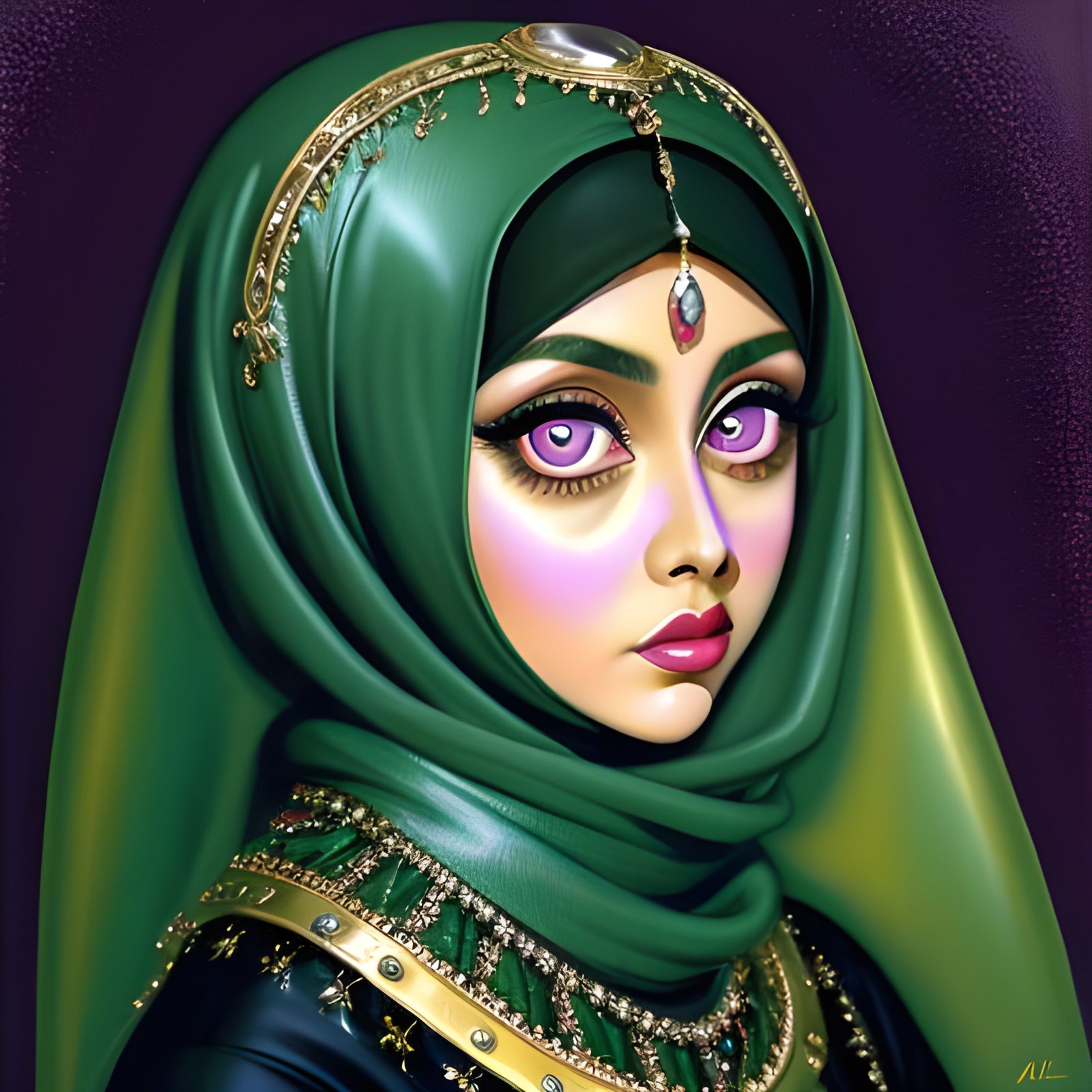 Confident Hijabi Woman in Retro Art Nouveau Style