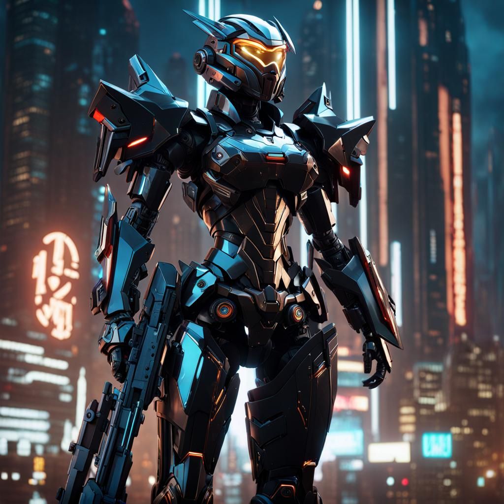 Female Mecha Warrior in Anime Style