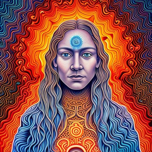 Tribal Figure with Third Eye in Colorful Abstract