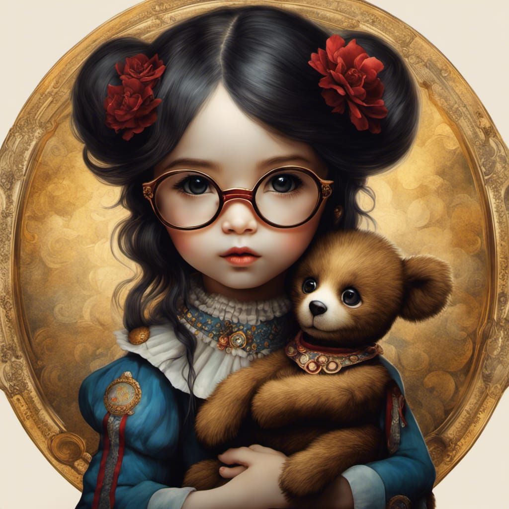 Girl with Teddy Bear in Circus Ambiance