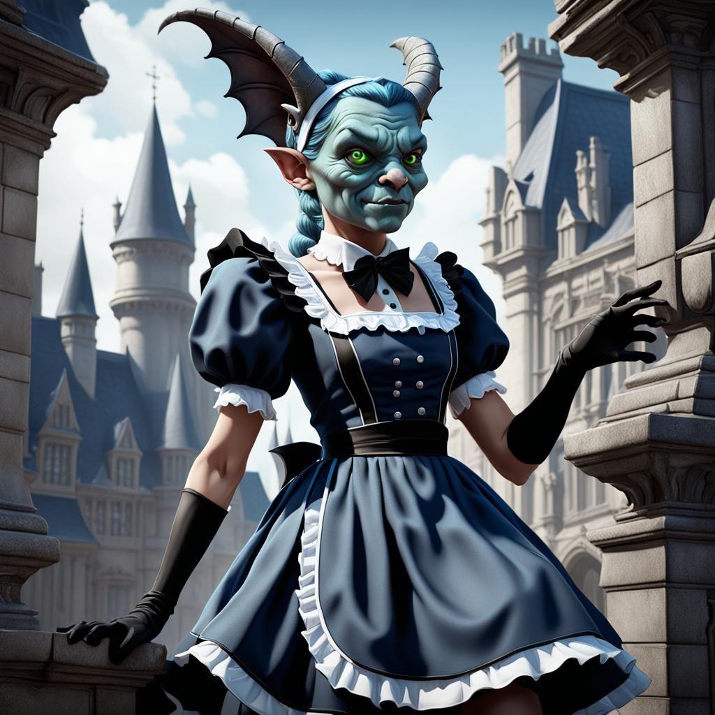 Gargoyle French Maid in Detailed Fantasy Art