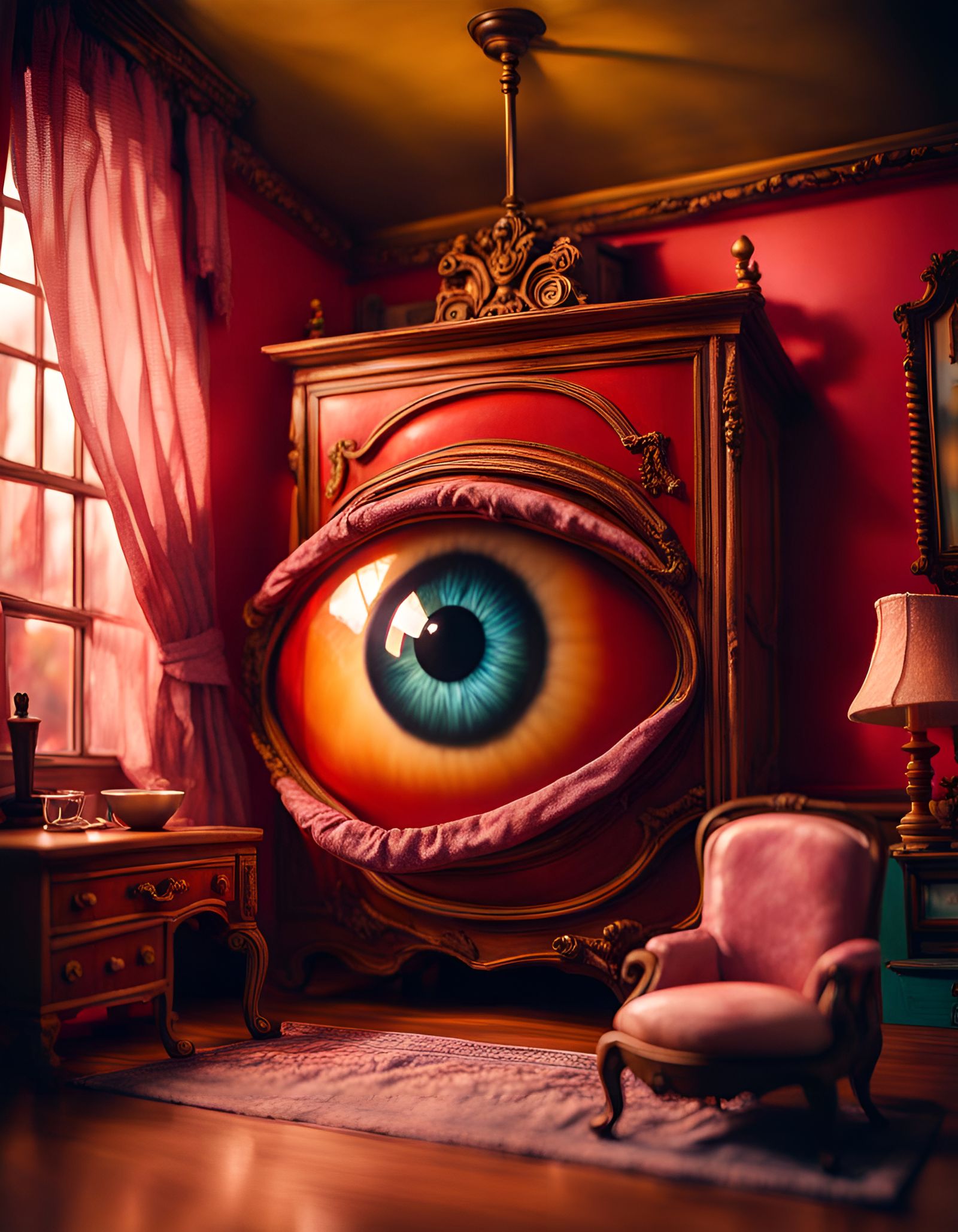 Hyperrealistic Dollhouse Bordello with Giant Eye