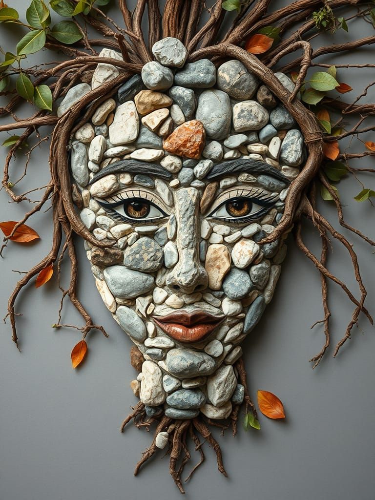 Earthy Stone Portrait in Mixed Media