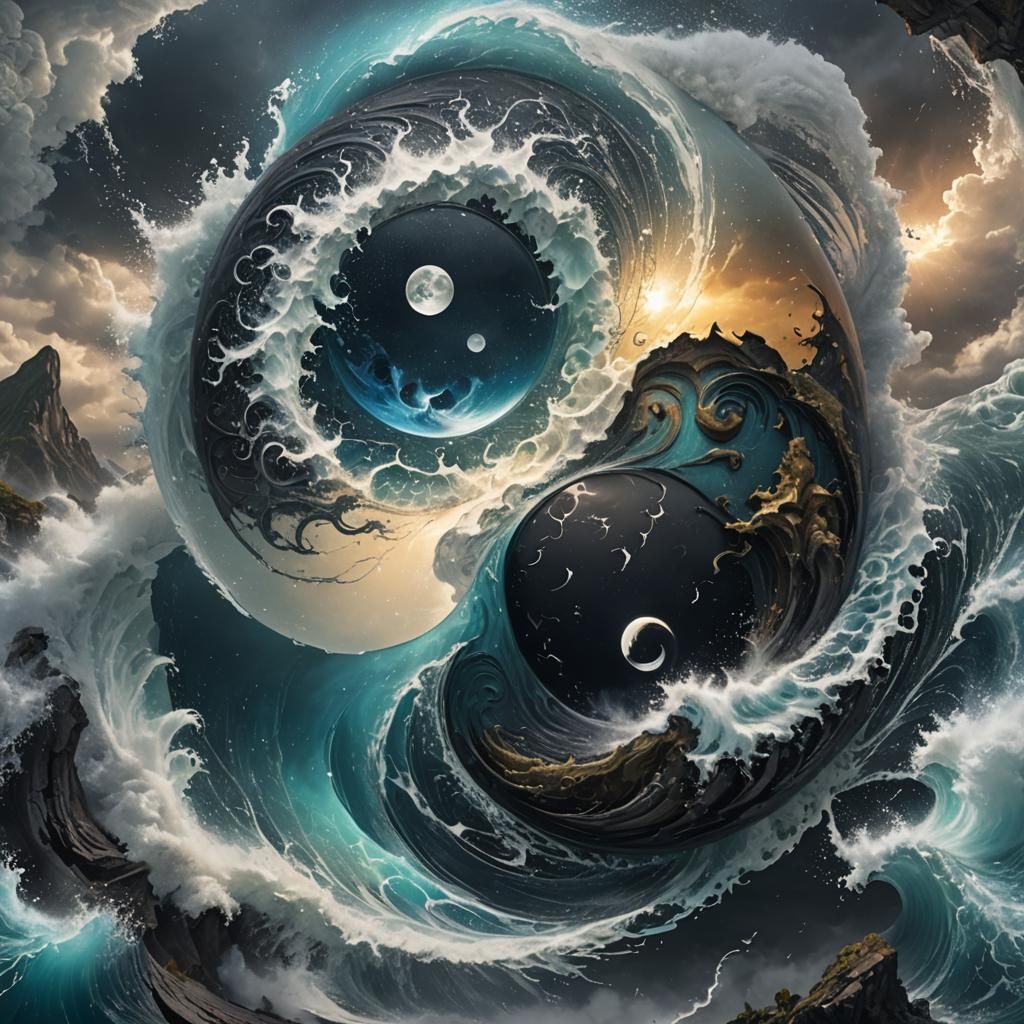 Dramatic Yin and Yang Water Digital Painting