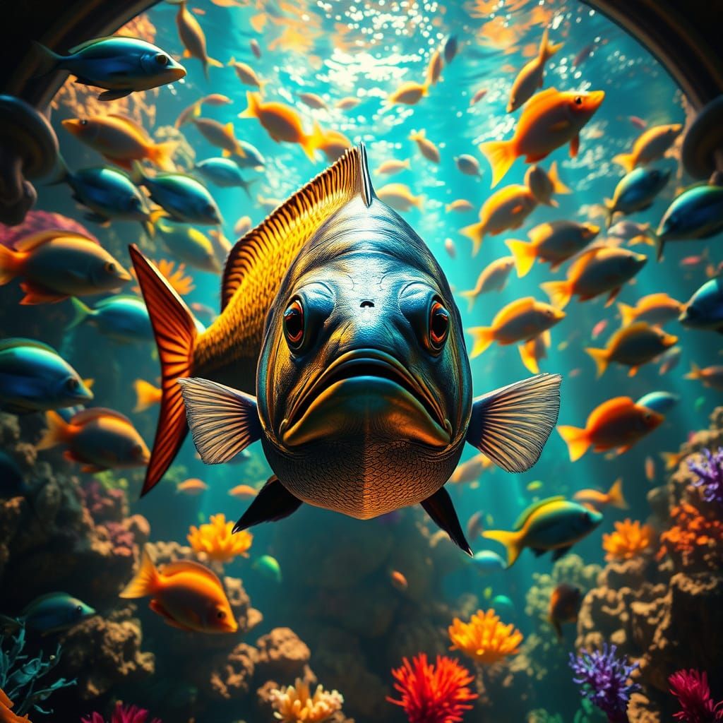 Vibrant Aquarium Scene with Majestic Iridescent Fish