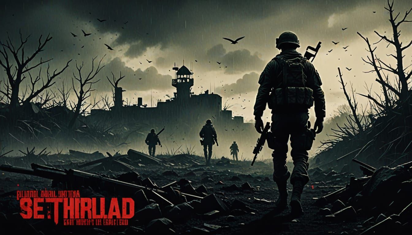 Grunge Military Battlefield in Dark Grays and Red