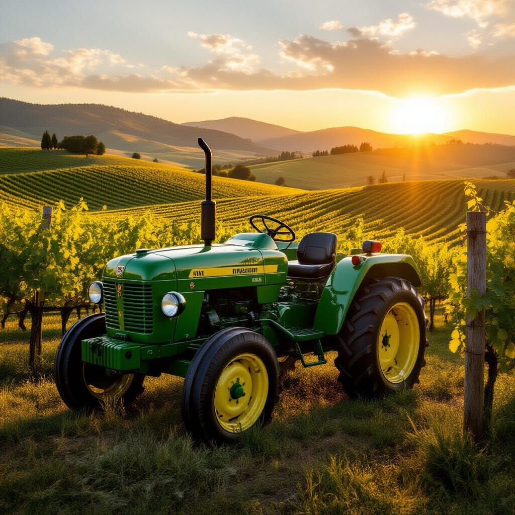 Vintage Green Lamborghini Tractor in Italian Vineyard
