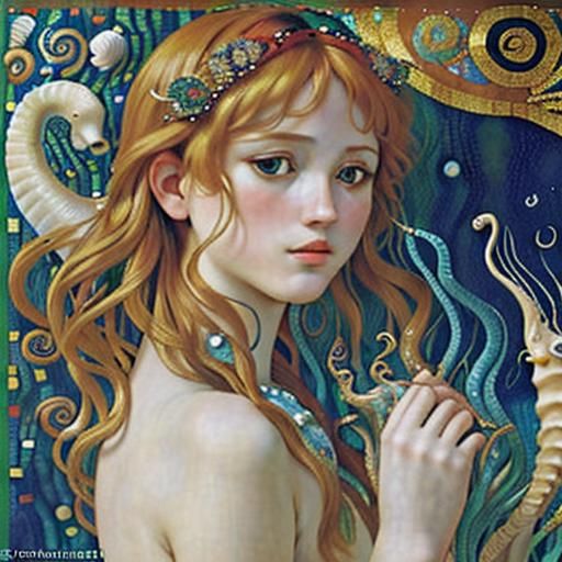 Seashells and Seahorses in Psychedelic Art Style