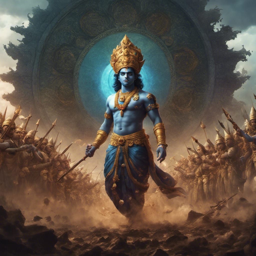 Krishna with Sudarshan Chakra on Battlefield