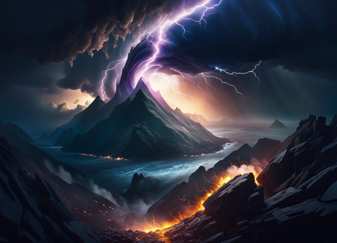 Mountain Peak View: Distant Tornado and Lightning
