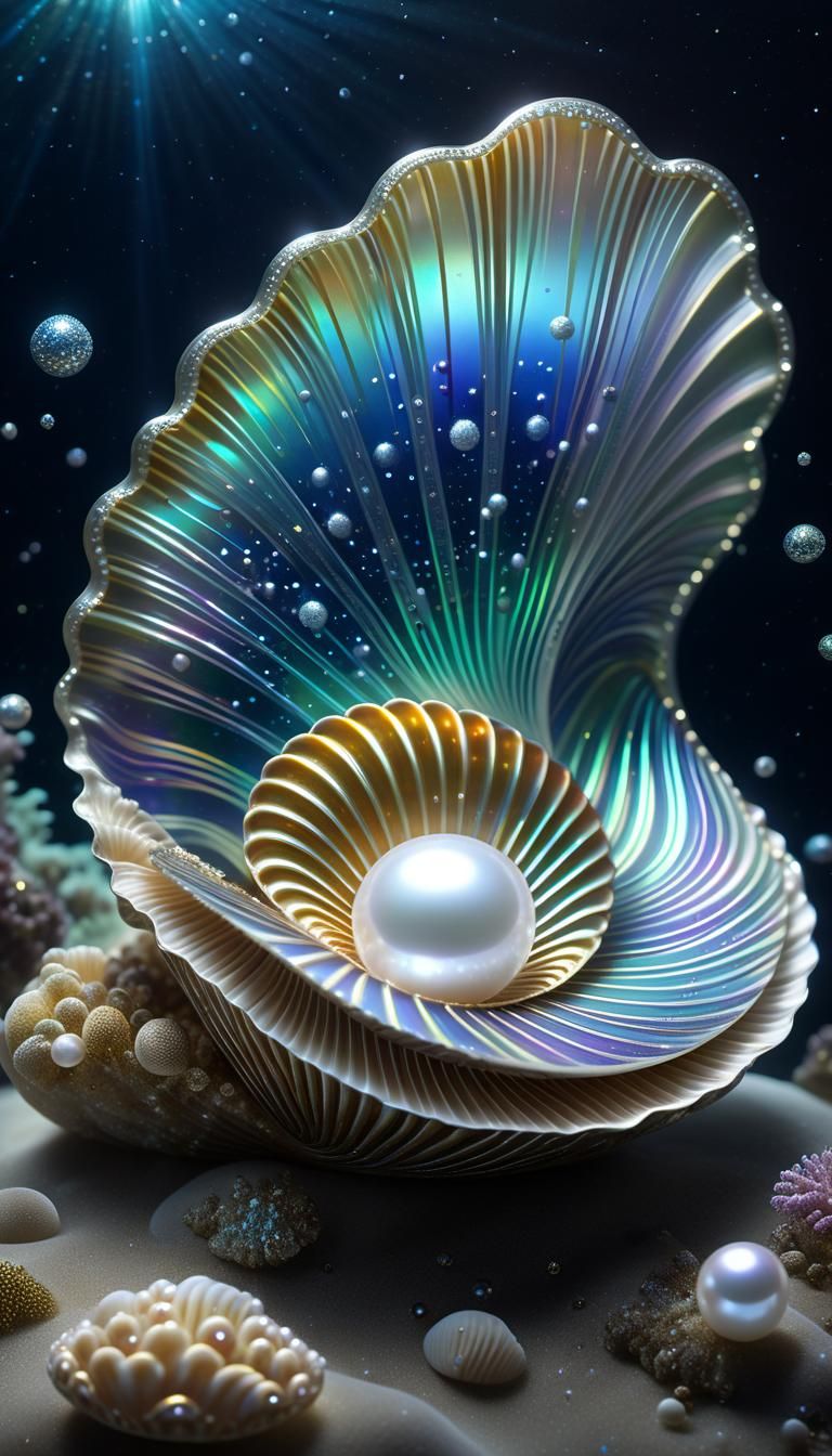 Galactic Pearl Clam Underwater in Iridescent Detail