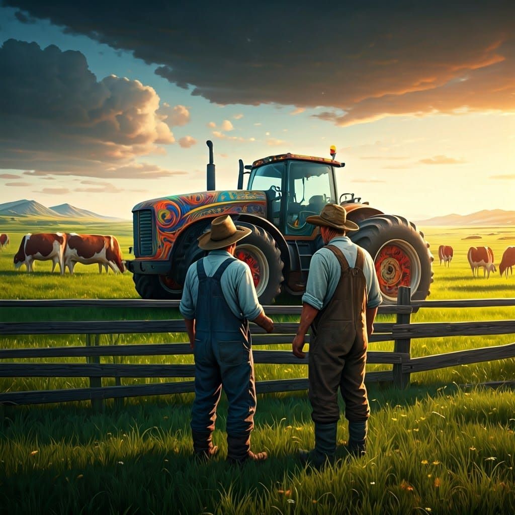 Rugged Farmers in a Fantastical Meadow