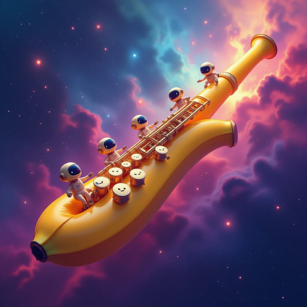 Astral Banana Bassoon with Robots in Cosmic Style