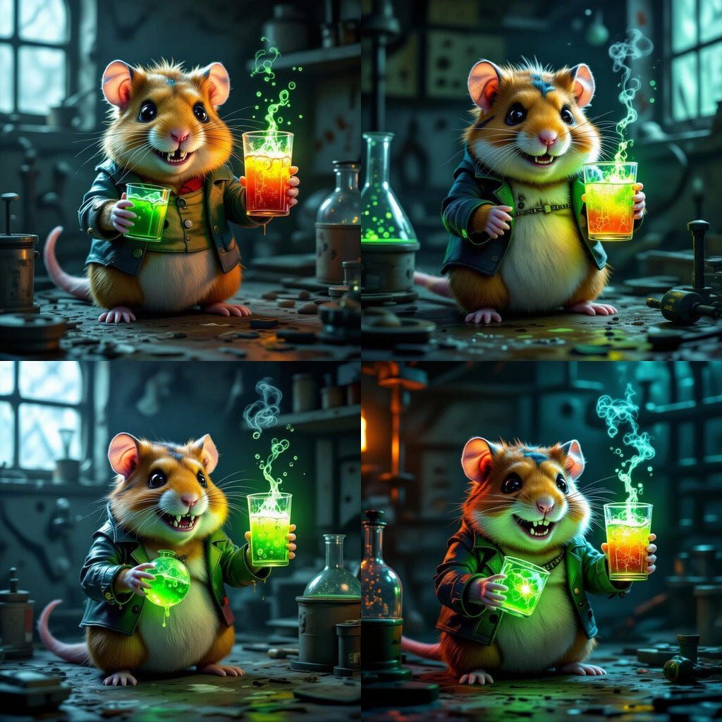 Sci-Fi Frankenstein Hamster in Laboratory
