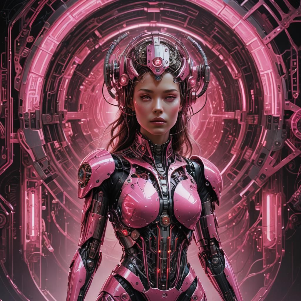 Serene Female Cyborg in Surreal Futuristic Art