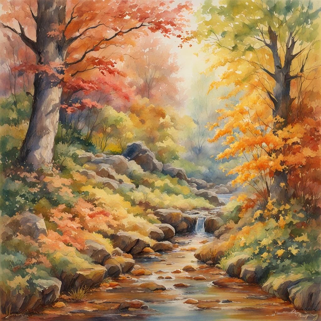 Autumn Landscape in Splashy Watercolor Style