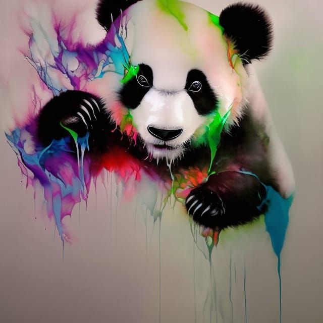 Inkblot Art Portrait of an Adorable Panda Cub