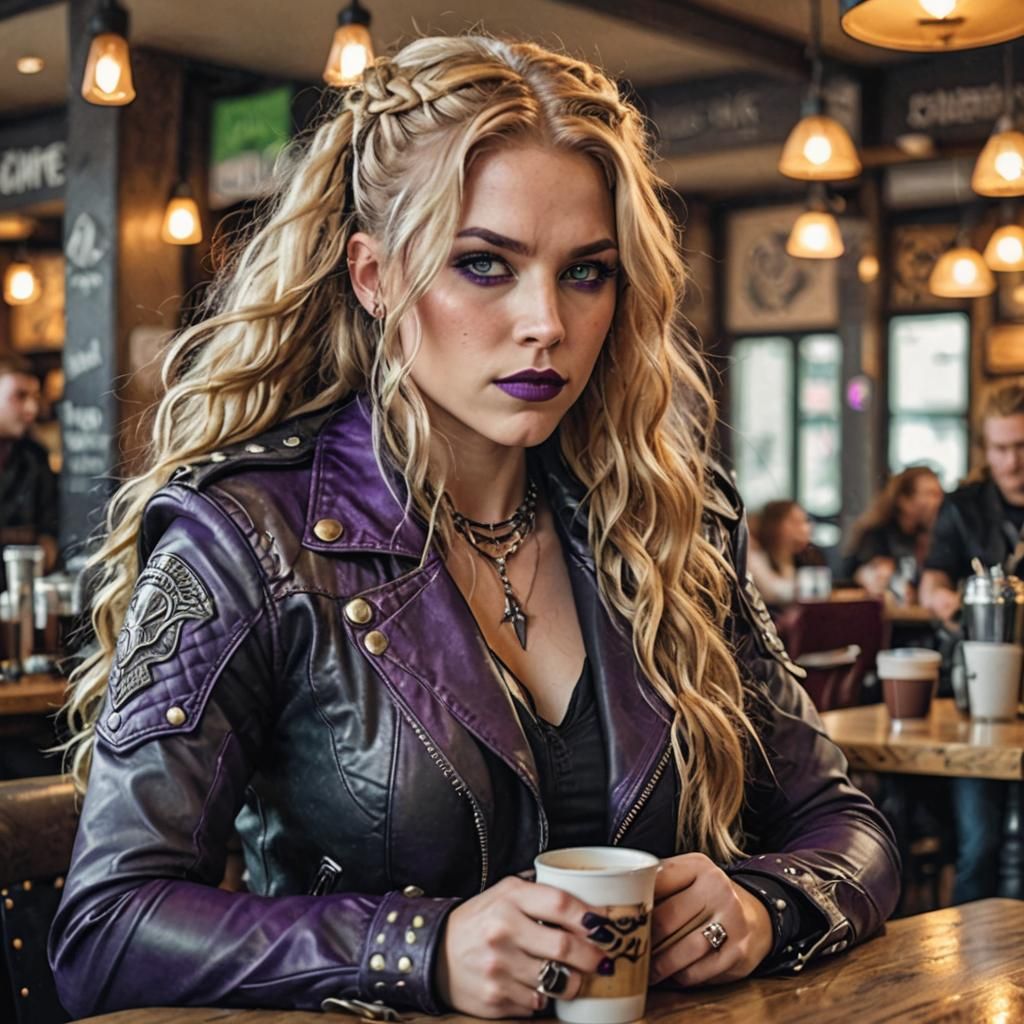 Valkyrie in Viking Style Drinks Coffee