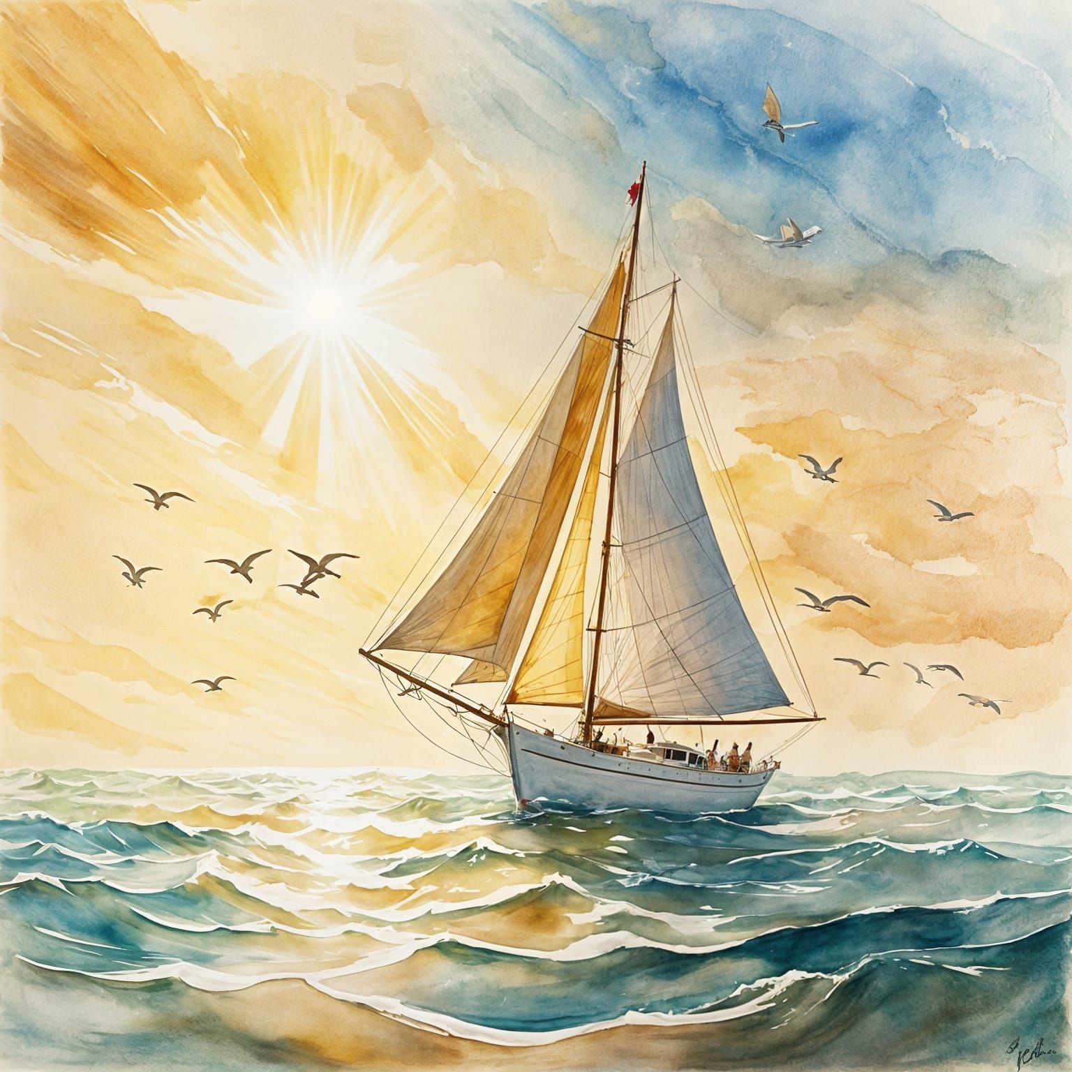 Sloop Sailing on a Sunny Ocean Day