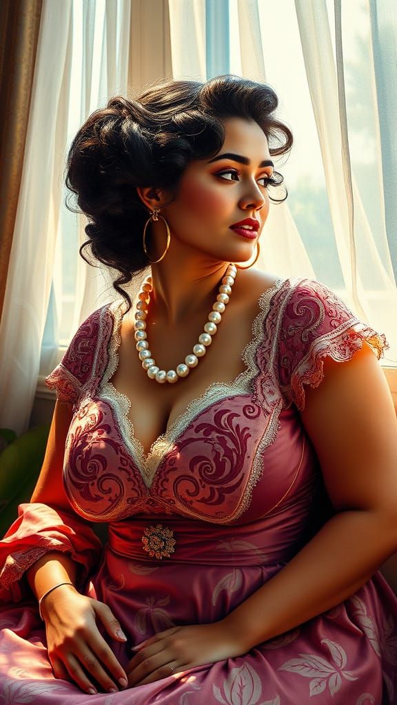 Victorian Iranian Woman: Polychromatic Oil Painting