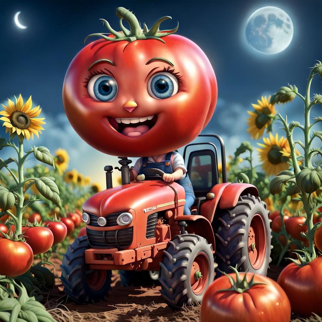 Vibrant Chibi Tomato in a Magical Farm Scene