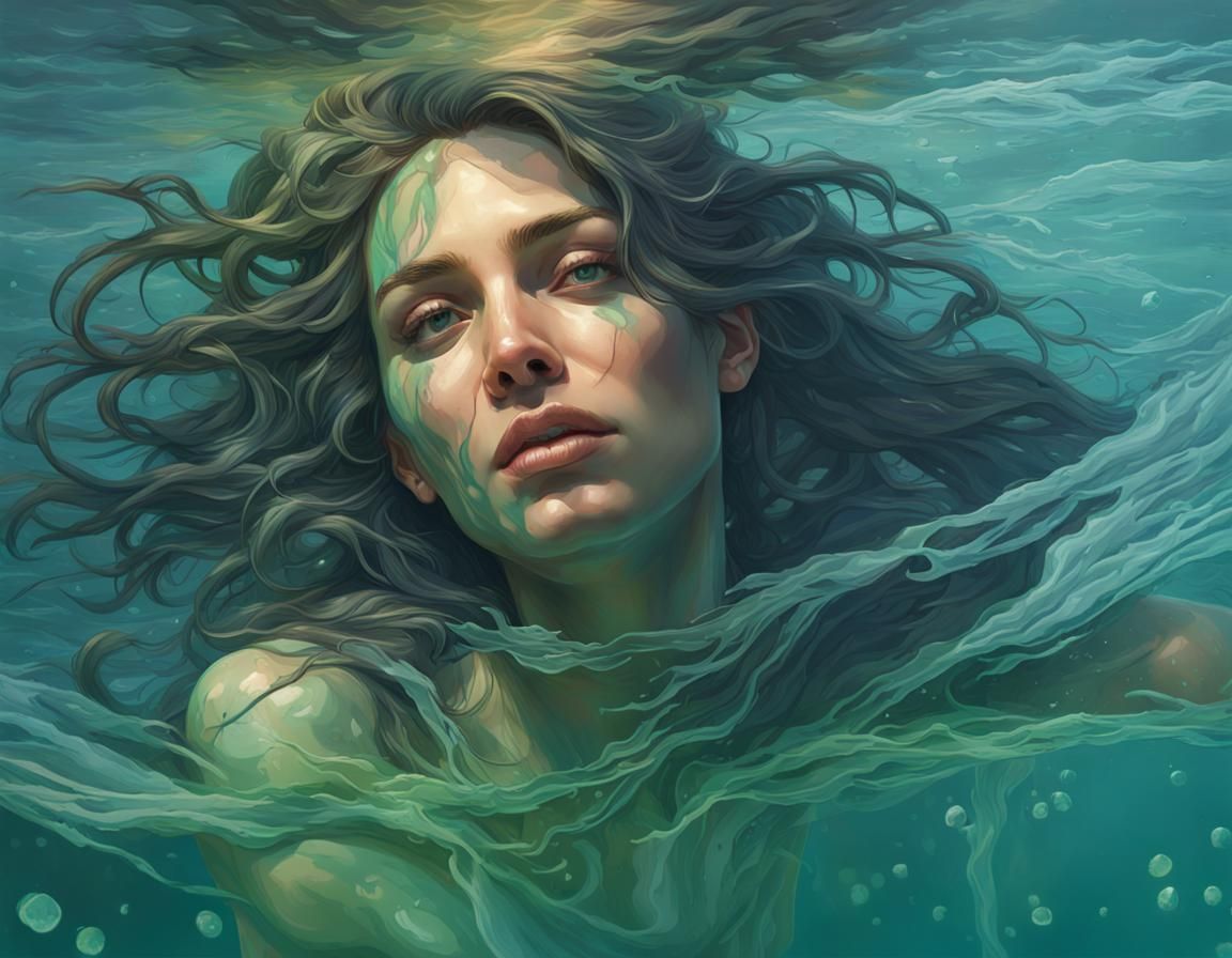 Submerged Woman Portrait in Pastel Colors